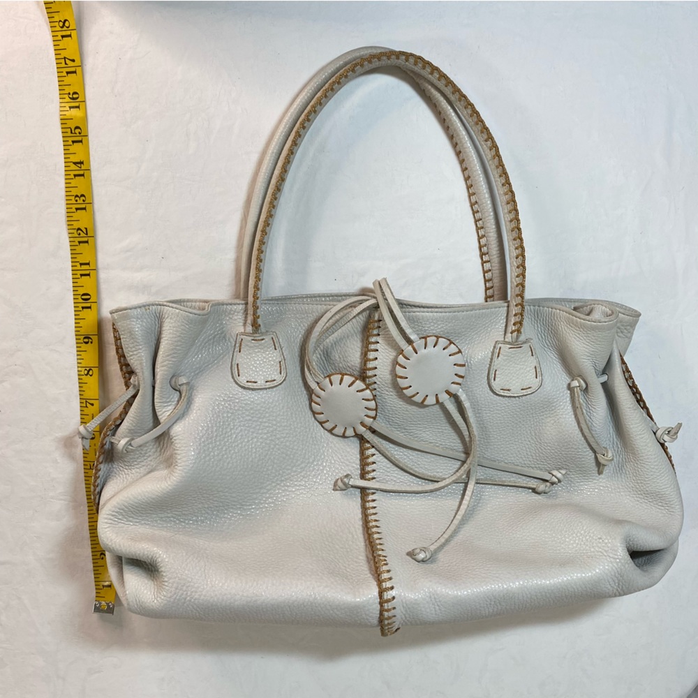 Carlos Falchi Fatto a Mano Large Bone White Leather Whipstitch Tote Shoulder Bag - Picture 13 of 15
